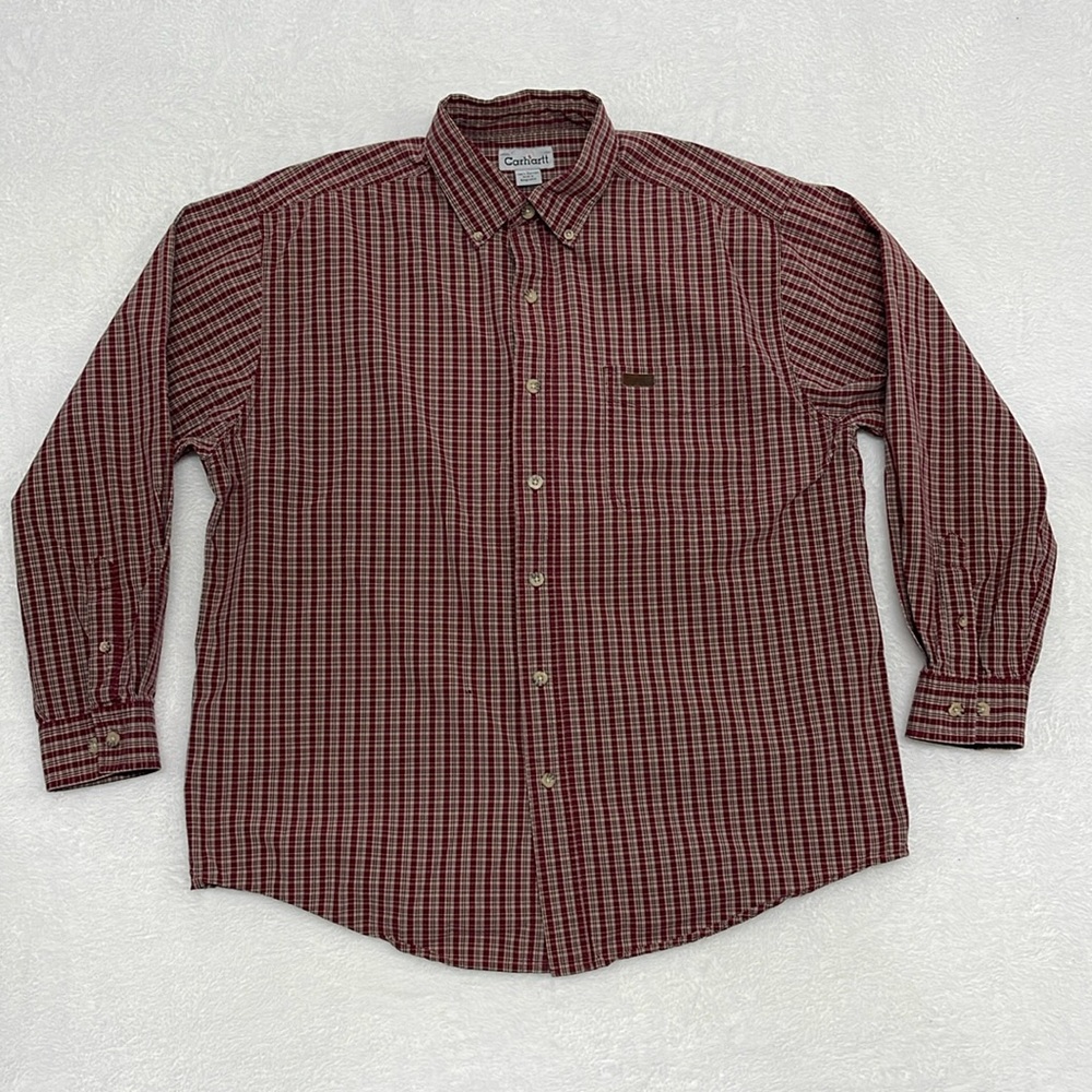 Carhartt Mens Red Plaid Button Shirt sz Large
